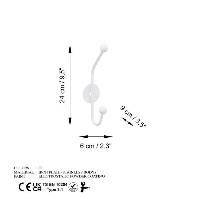 Wallity Rhino-B Gancho Metálico de Pared Blanco